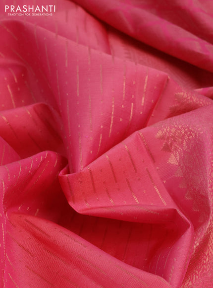 Kanchipuram soft silk saree pink and candy pink with allover zari weaves and simple border