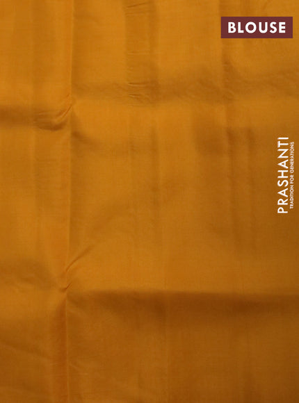 Kanchipuram soft silk saree cs blue and mustard yellow with allover copper zari weaves in borderless style