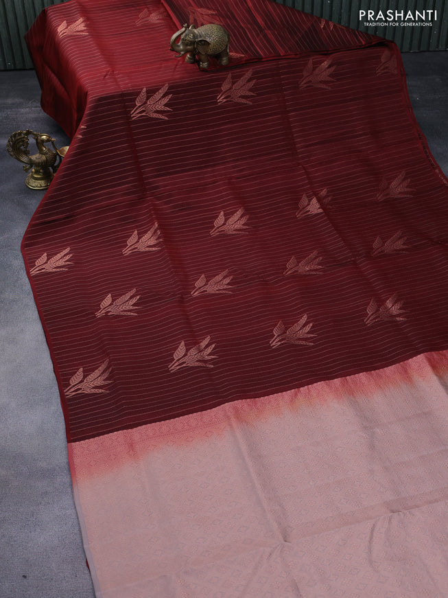 Kanchipuram soft silk saree maroon and pastel brown with allover zari weaves & buttas in borderless style