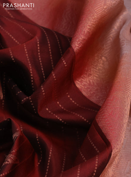 Kanchipuram soft silk saree maroon and pastel brown with allover zari weaves & buttas in borderless style