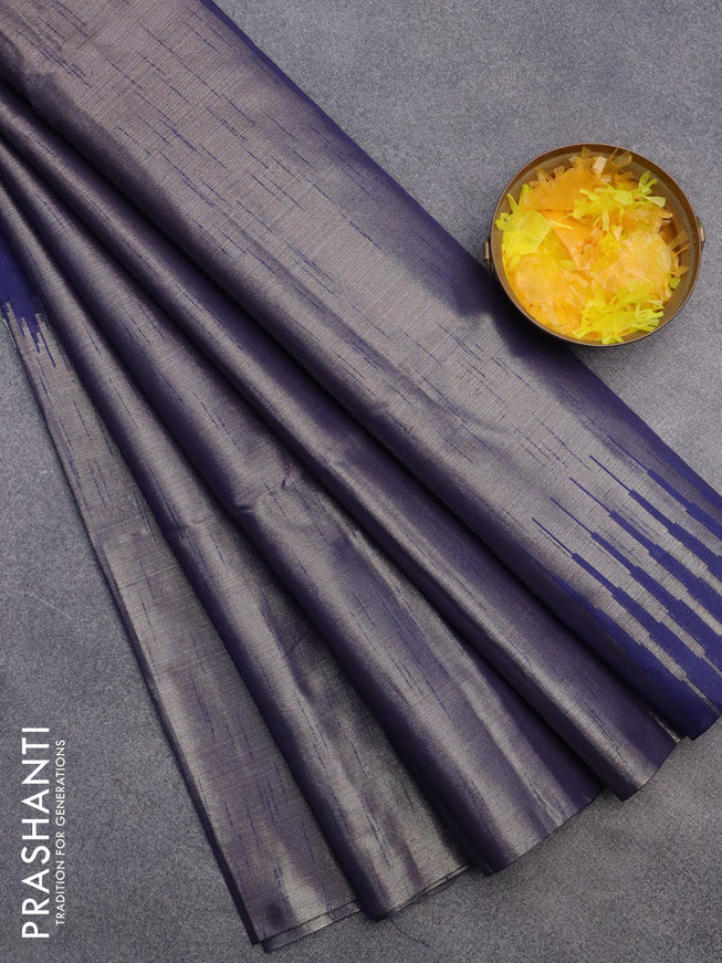 Banarasi matka tissue saree blue with plain body and long temple design zari woven border