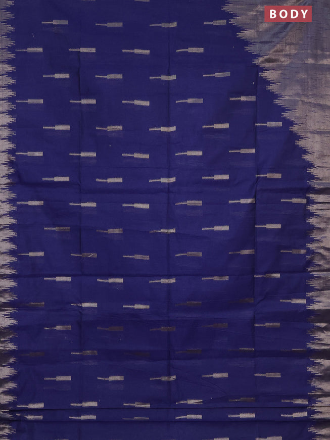 Banarasi matka tissue saree blue with plain body and long temple design zari woven border