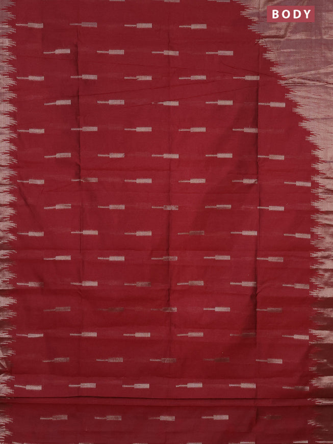 Banarasi matka tissue saree maroon with plain body and long temple design zari woven border