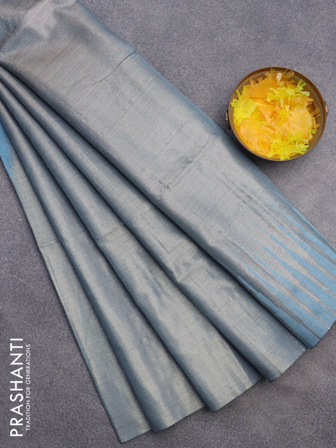 Banarasi matka tissue saree pastel blue with plain body and long temple design zari woven border