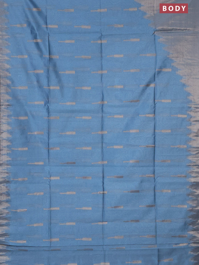 Banarasi matka tissue saree pastel blue with plain body and long temple design zari woven border