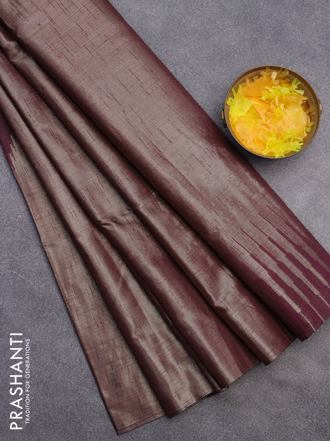 Banarasi matka tissue saree wine shade with plain body and long temple design zari woven border