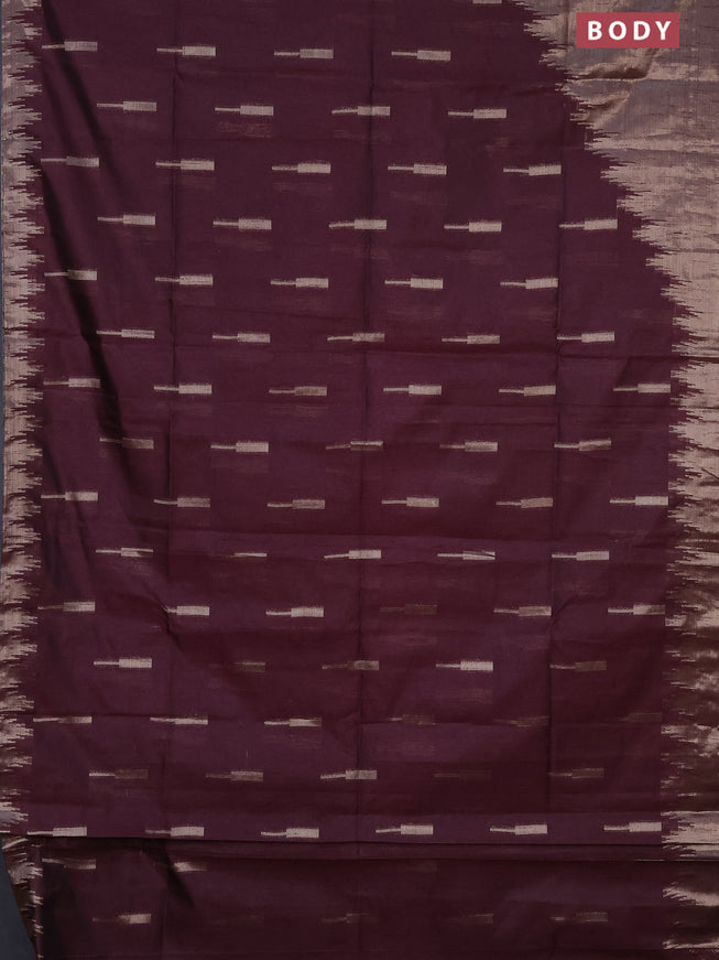 Banarasi matka tissue saree wine shade with plain body and long temple design zari woven border