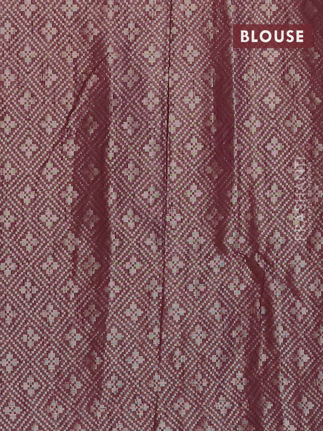 Banarasi matka tissue saree wine shade with plain body and long temple design zari woven border