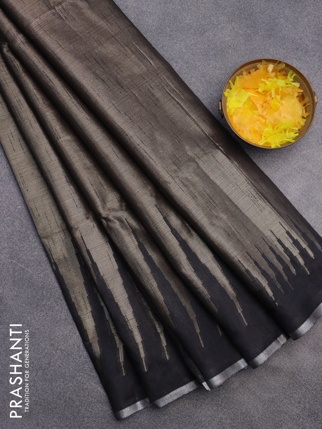 Banarasi matka tissue saree black with plain body and long temple design zari woven border