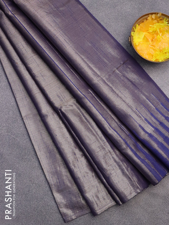 Banarasi matka tissue saree blue with plain body and long temple design zari woven border