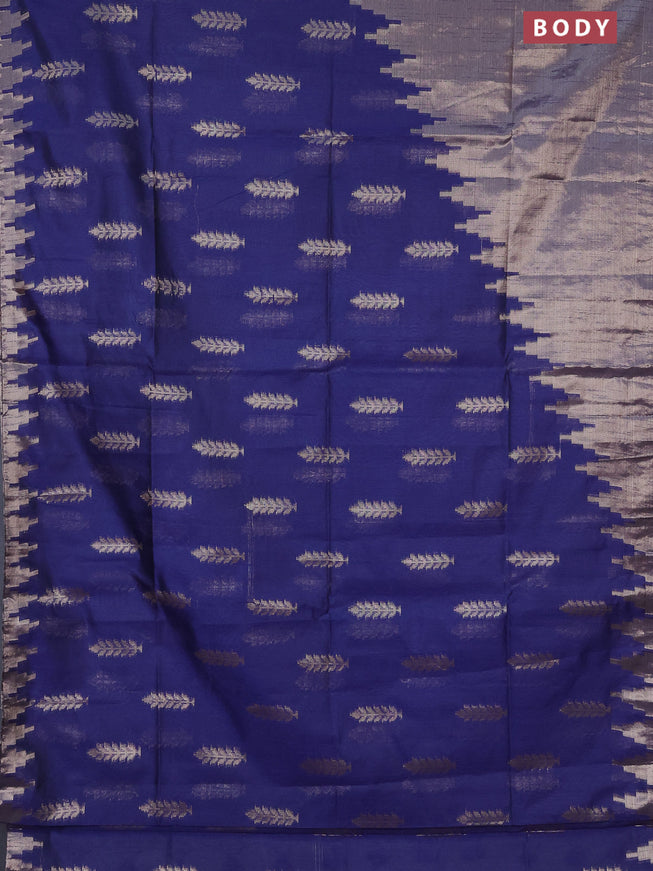 Banarasi matka tissue saree blue with plain body and long temple design zari woven border