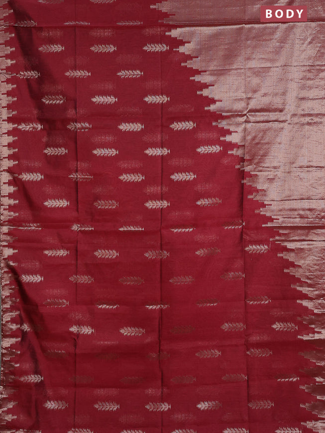 Banarasi matka tissue saree maroon with plain body and long temple design zari woven border