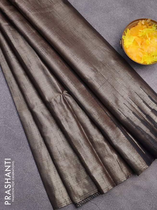 Banarasi matka tissue saree black with plain body and long temple design zari woven border