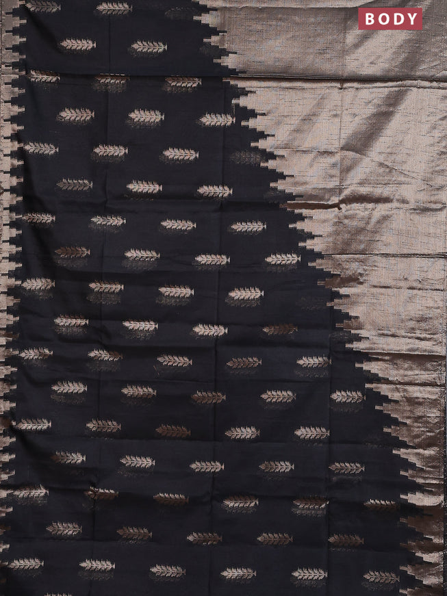 Banarasi matka tissue saree black with plain body and long temple design zari woven border