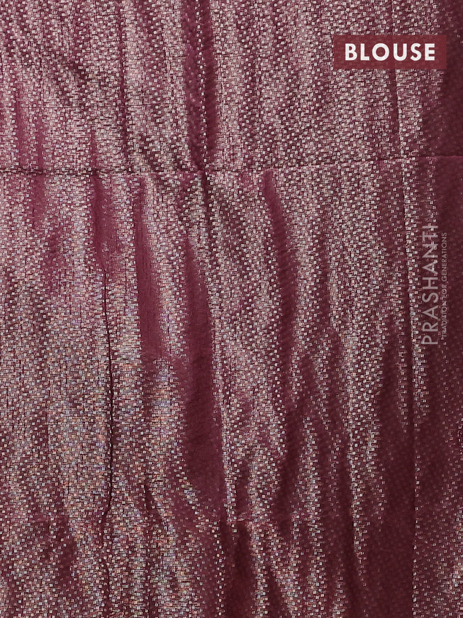 Banarasi matka tissue saree wine shade with plain body and long temple design zari woven border