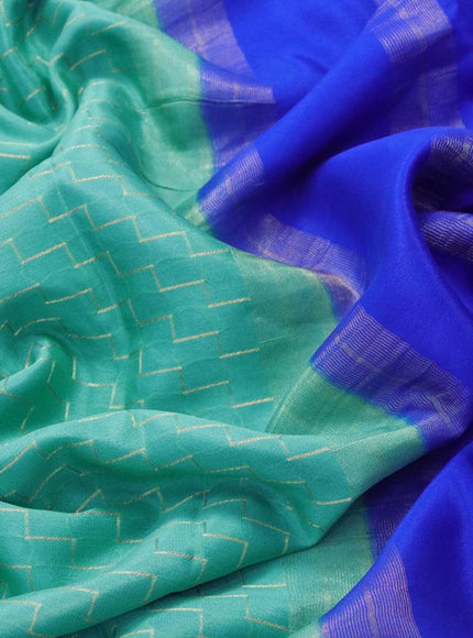 Pure mysore silk saree teal blue shade and royal blue with allover zig zag prints and zari woven border