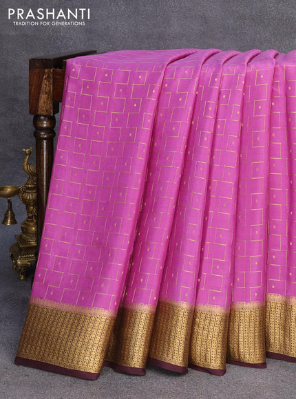 Pure mysore silk saree violet shade and wine shade with allover zari weaves & buttas and zari woven border