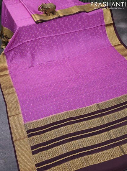 Pure mysore silk saree violet shade and wine shade with allover zari weaves & buttas and zari woven border