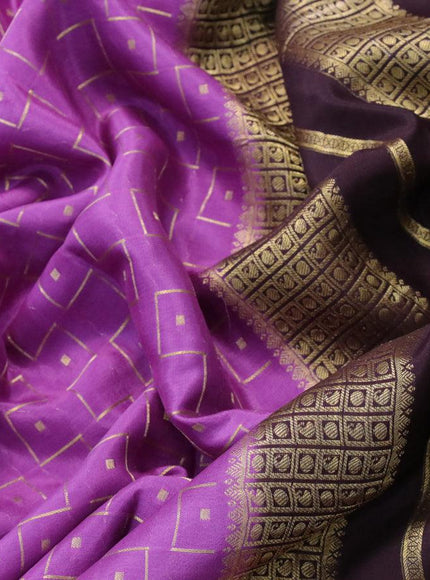 Pure mysore silk saree violet shade and wine shade with allover zari weaves & buttas and zari woven border