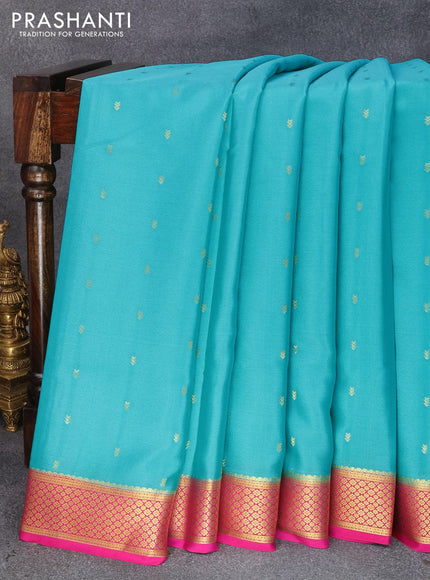 Pure mysore silk saree teal blue and pink with zari woven buttas and zari woven border