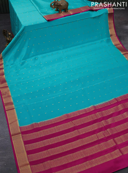 Pure mysore silk saree teal blue and pink with zari woven buttas and zari woven border