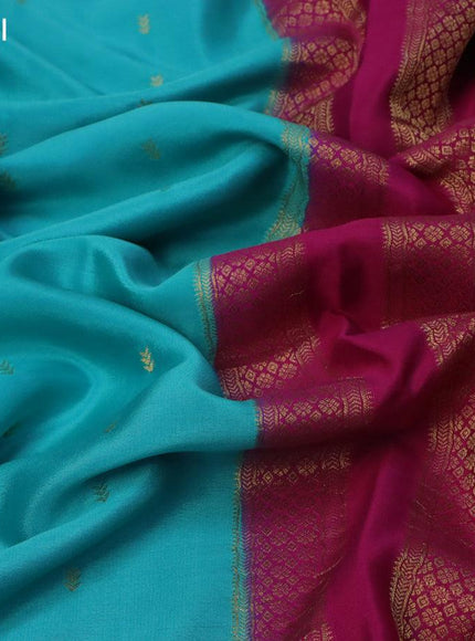 Pure mysore silk saree teal blue and pink with zari woven buttas and zari woven border