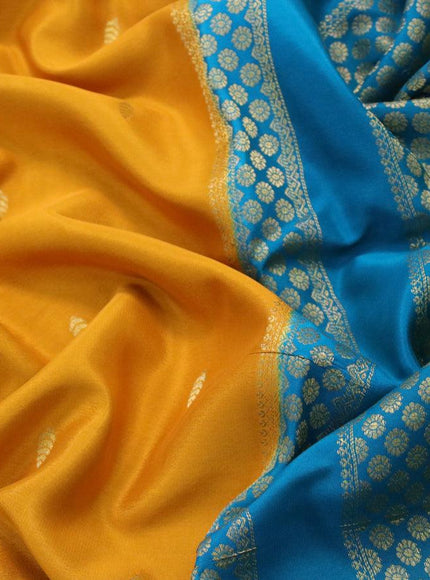 Pure mysore silk saree mustard yellow and cs blue with zari woven buttas and zari woven border