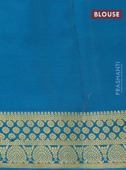 Pure mysore silk saree mustard yellow and cs blue with zari woven buttas and zari woven border