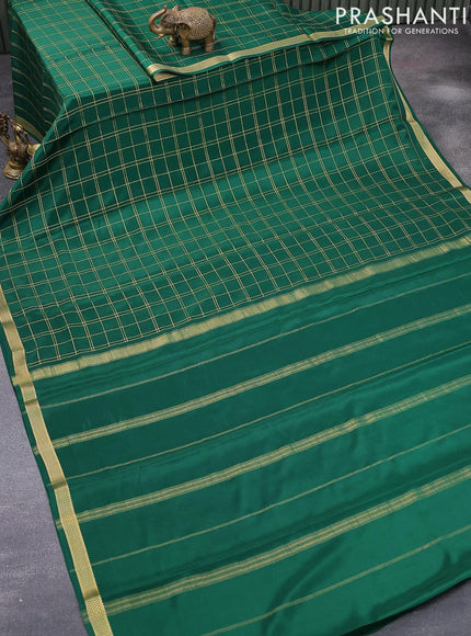 Pure mysore silk saree green with allover zari woven checked pattern and zari woven border