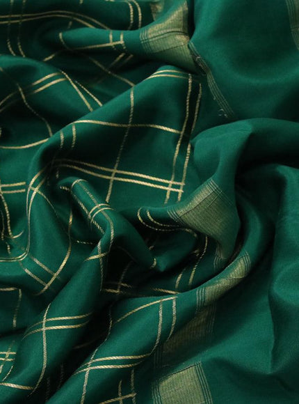 Pure mysore silk saree green with allover zari woven checked pattern and zari woven border