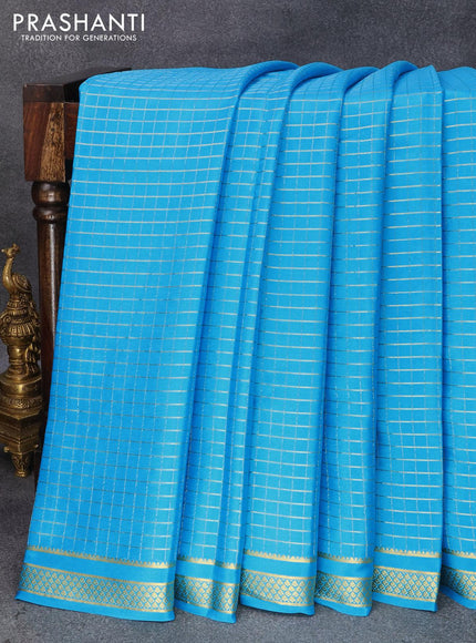 Pure mysore silk saree light blue with allover zari woven checked pattern and zari woven border