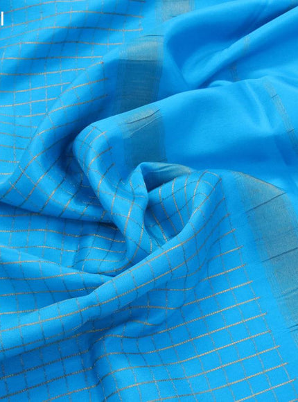 Pure mysore silk saree light blue with allover zari woven checked pattern and zari woven border