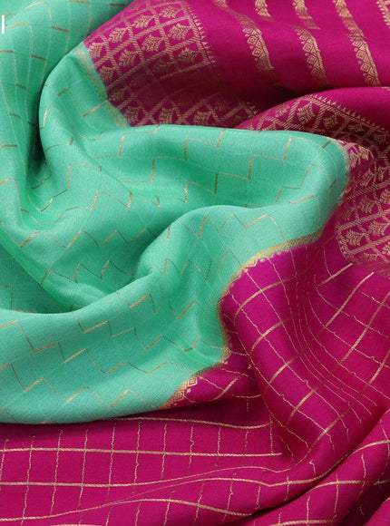 Pure mysore silk saree pink and teal green with allover zari checked pattern and zari woven border