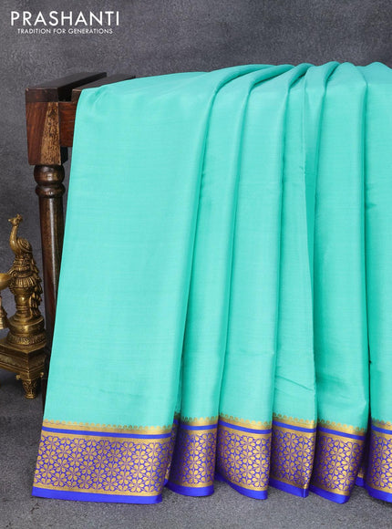 Pure mysore silk saree teal blue and royal blue with plain body and zari woven border