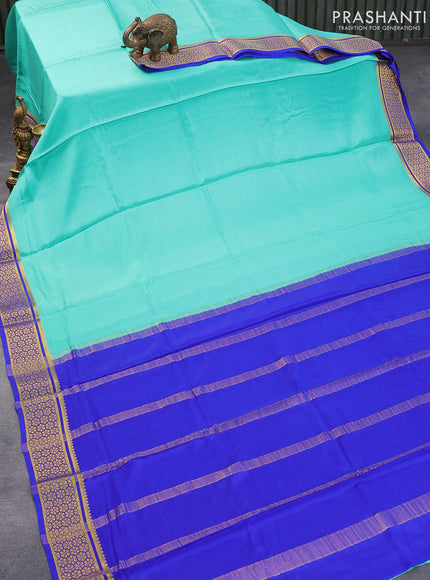 Pure mysore silk saree teal blue and royal blue with plain body and zari woven border