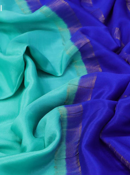 Pure mysore silk saree teal blue and royal blue with plain body and zari woven border