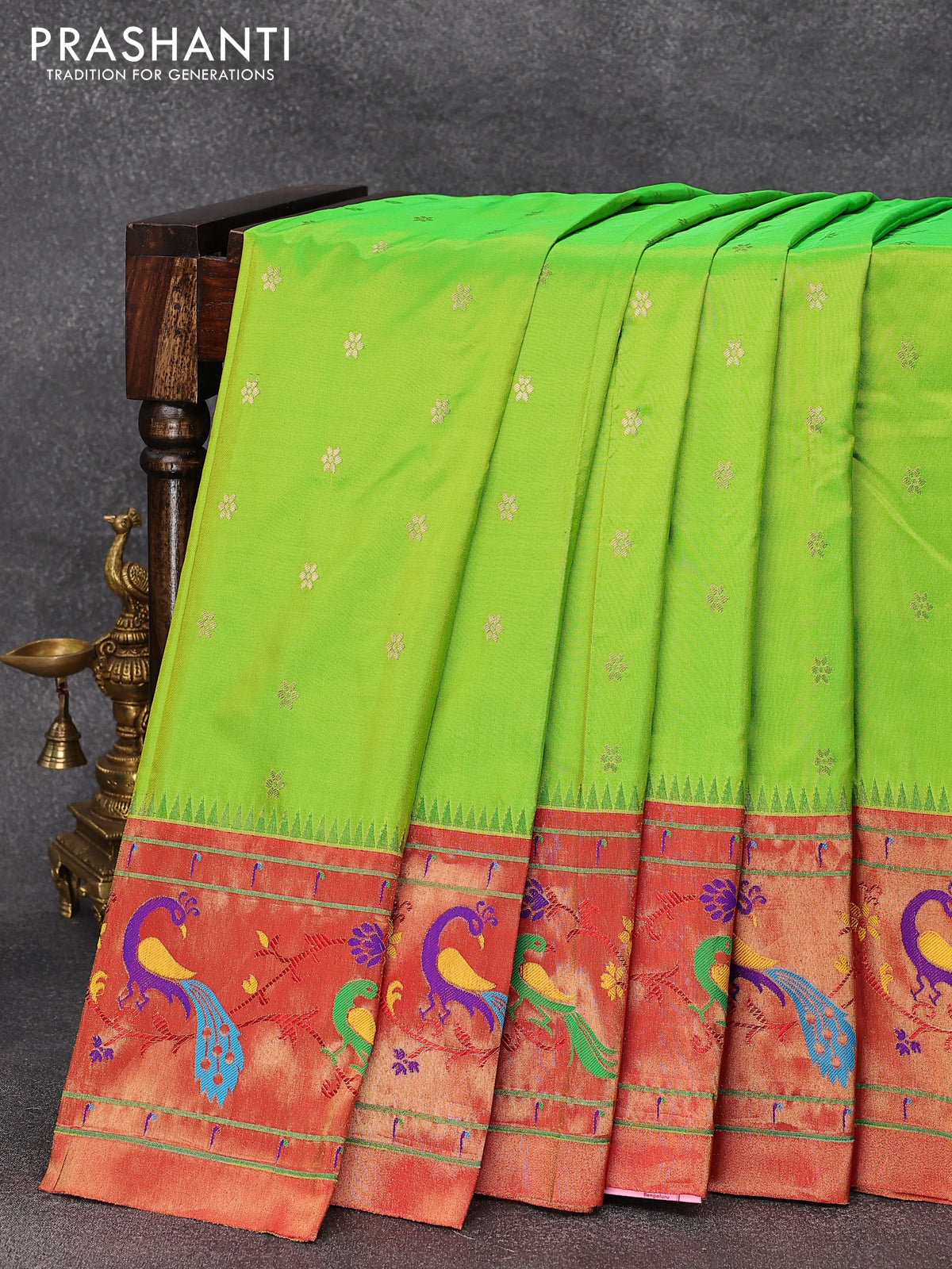 Handloom Pure Elegance: Stunning Green Paithani Silk Saree – Luxurion World