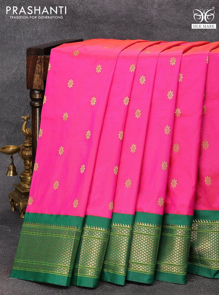 Pure paithani silk saree dual shade of pink and green with allover floral zari woven buttas and zari woven border