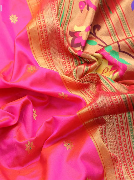 Pure paithani silk saree dual shade of pink and green with allover floral zari woven buttas and zari woven border