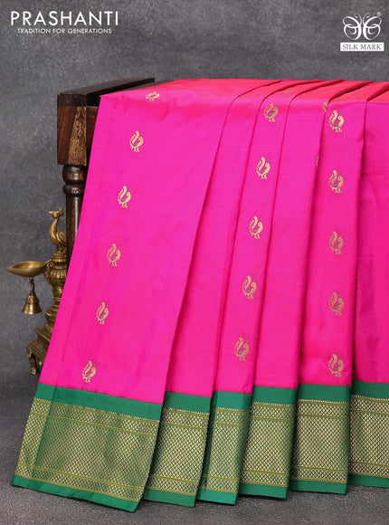 Pure paithani silk saree pink and green with annam zari woven buttas and zari woven border