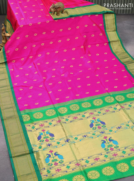 Pure paithani silk saree pink and green with annam zari woven buttas and zari woven border