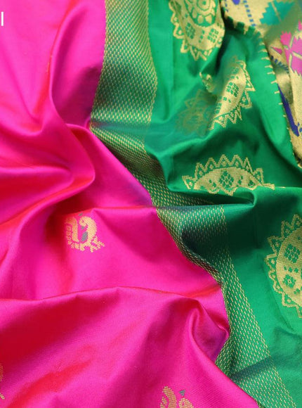 Pure paithani silk saree pink and green with annam zari woven buttas and zari woven border