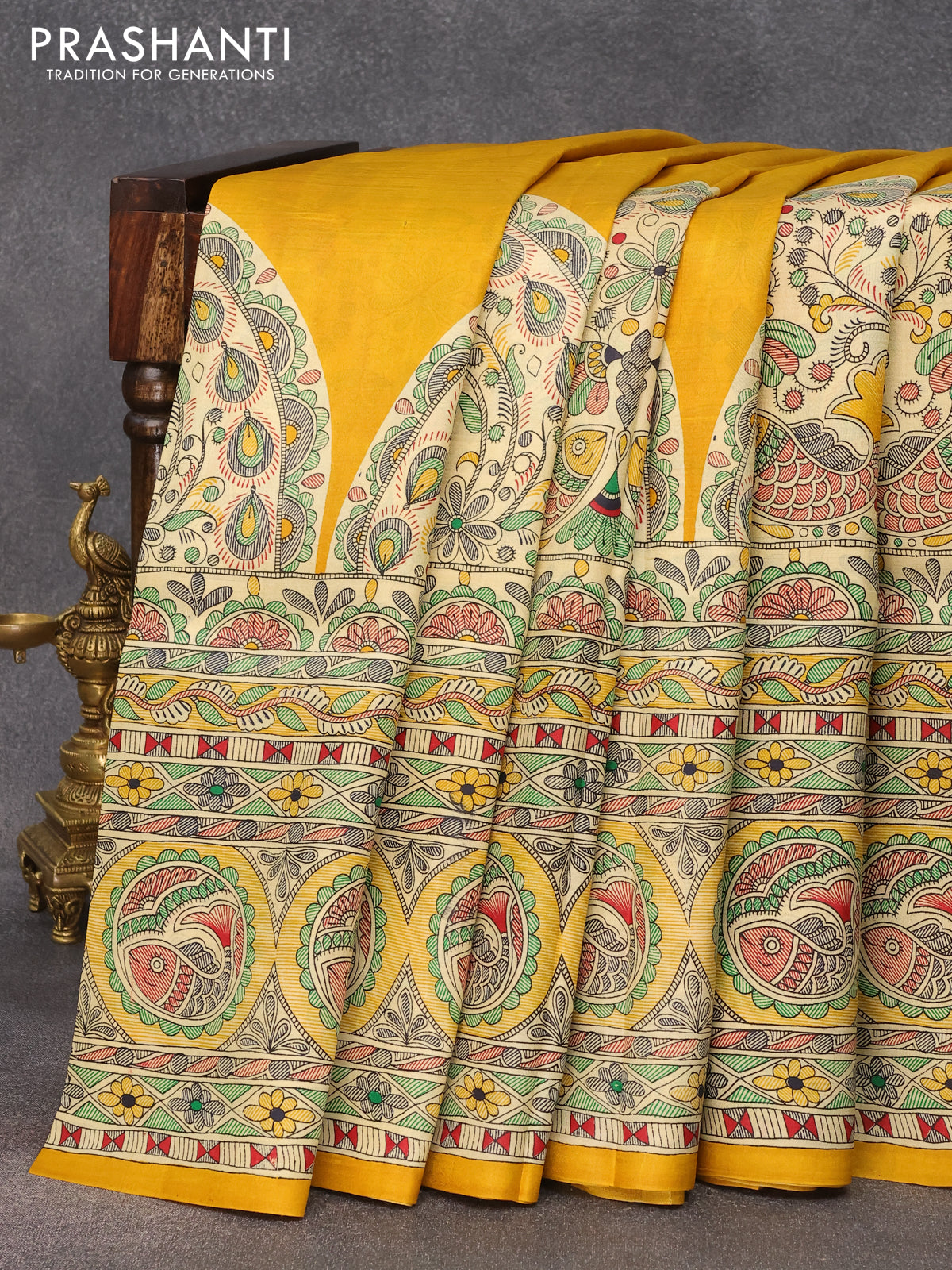 Rani And Green Madhubani Printed Pure Handloom Pure Cotton Silk Sarees –  Dailybuyys