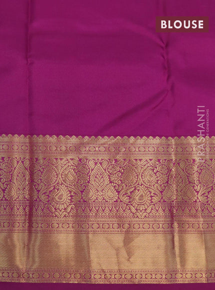 Pure kanjivaram silk saree teal blue and purple with allover zari weaves and long zari woven border & Allover wevaes