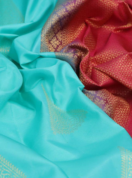 Pure kanjivaram silk saree light blue and pink with zari woven geometric buttas and simple border & Butta style