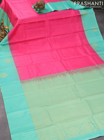 Pure kanjivaram silk saree pink and teal green with zari woven buttas and zari woven butta border & Butta style