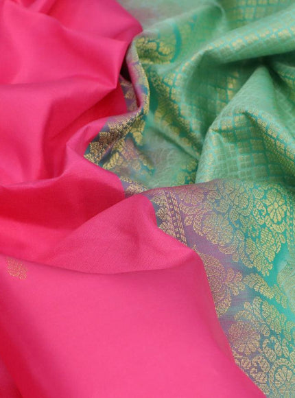 Pure kanjivaram silk saree pink and teal green with zari woven buttas and zari woven butta border & Butta style