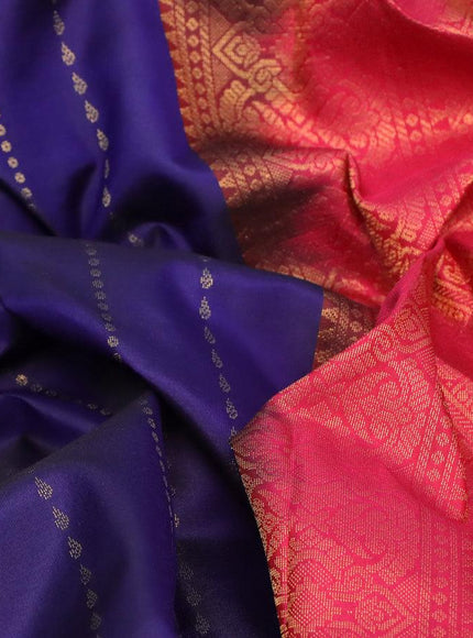 Pure kanjivaram silk saree dark blue and dark pink with allover zari weaves and simple border & Allover weaves