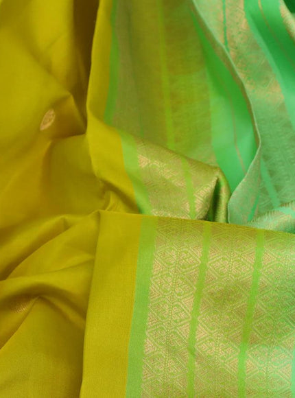 Pure kanjivaram silk saree lime yellow and pista green with zari woven buttas and zari woven border & Butta style