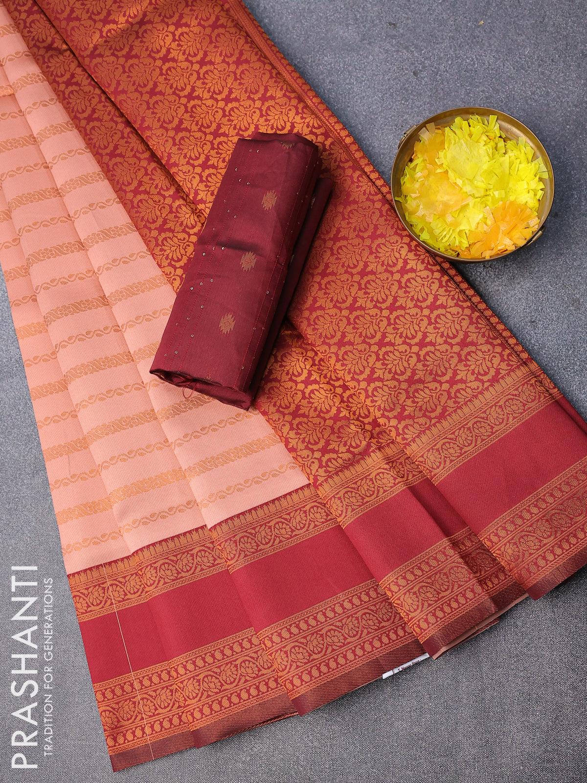 Semi Silk Kanjeevaram Saree with Contrast Blouse and Pallu – Reenaas Fashion